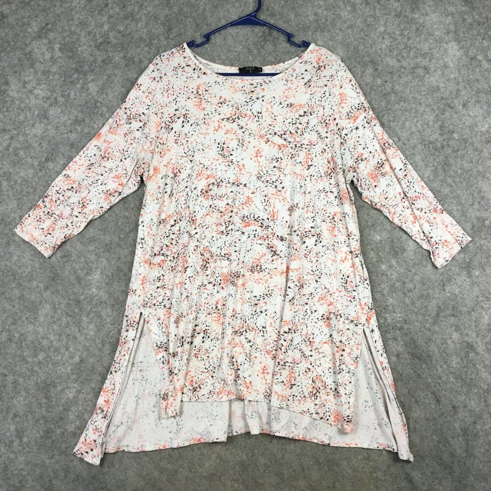 T Tahari Top 0X 1X Tunic 3/4 Sleeve Side Split Slit Printed Casual Jersey Knit